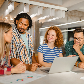 A group of people seen in discussion