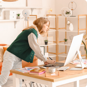 a women working at her system